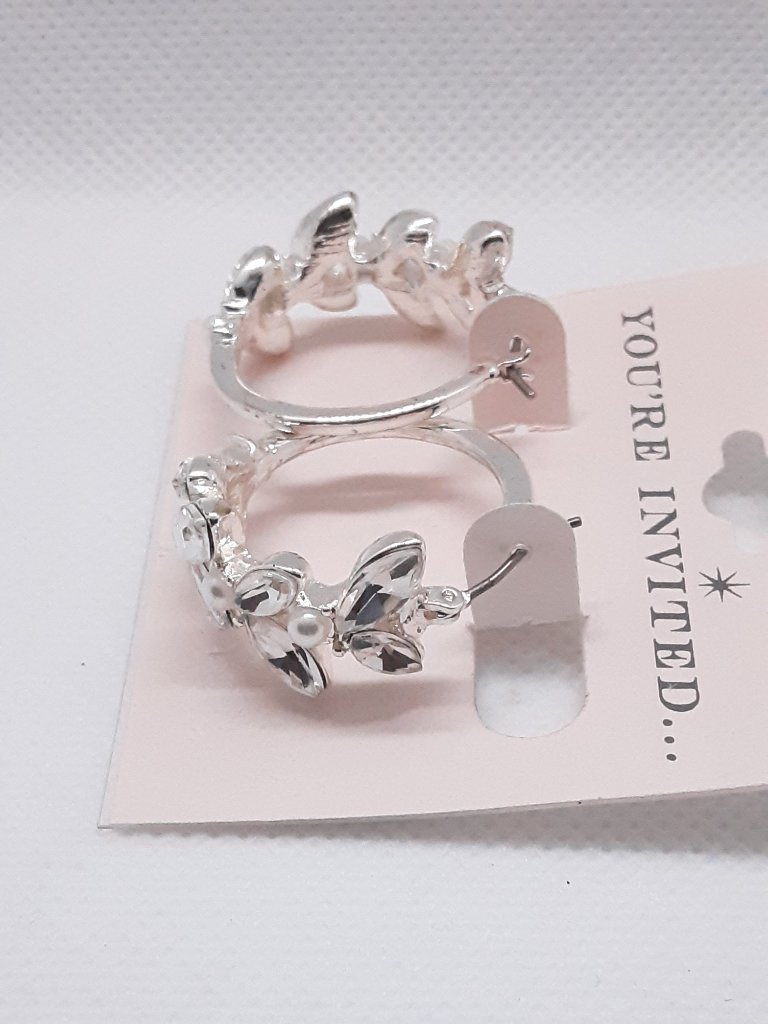 New Fancy Faux Pearl And Cz Hoop Earrings
